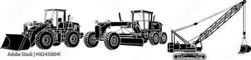 Heavy Industrial Construction Equipment Set Vector Illustration