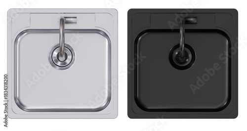 Photos Square Single Bowl Sinks in Stainless Steel and Matte Black- topview