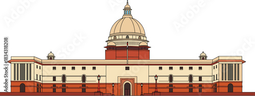 Vector Illustration of the Iconic Parliament House (Sansad Bhavan) in New Delhi, India, Representing Indian Government, Democracy, and Political Architecture