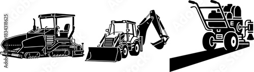 Road Work Equipment Vector Icons Black and White Set