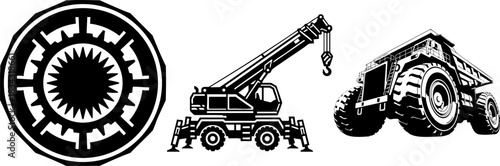 Heavy Construction and Mining Equipment Vector Icons Set