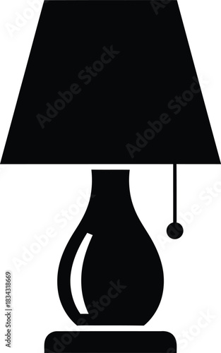 Simple black silhouette of a classic table lamp with a pull chain