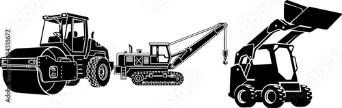 Industrial Construction Heavy Equipment Vehicle Silhouettes Set