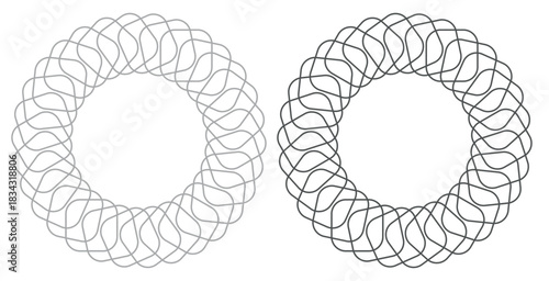 Two Geometric Circular Wireframe Designs In Grey And Black
