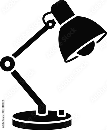 Simple black silhouette of an adjustable desk lamp with a round base and a flexible arm