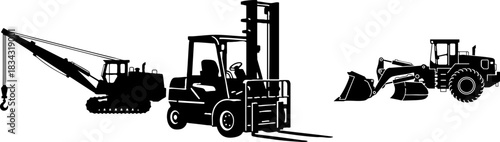 Heavy Construction and Industrial Machinery Silhouettes Set