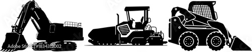Construction Heavy Equipment Silhouettes Set Vector Icons