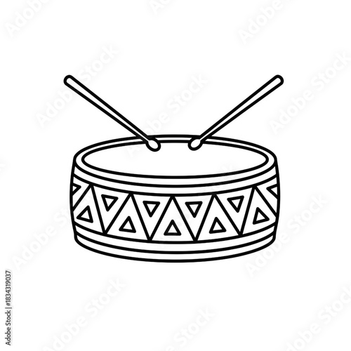 Simple Snare Drum with Sticks Outline Vector Icon 