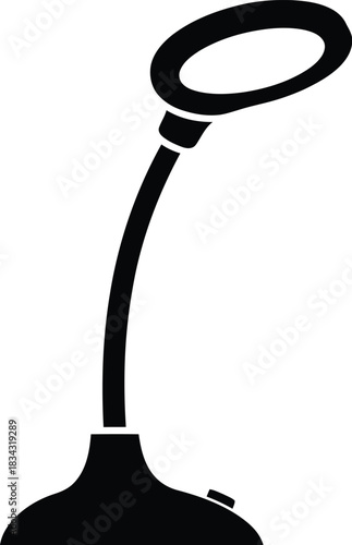 Modern black silhouette of a flexible gooseneck desk lamp with a circular light head