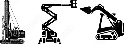 Heavy Construction Machinery Icons Set - Vector Illustration