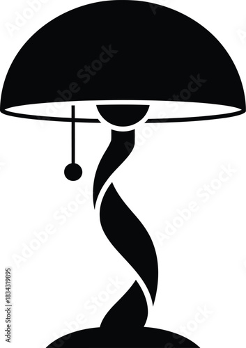 Elegant black silhouette of a classic table lamp with a twisted base and pull chain
