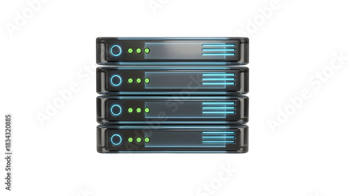 stacked black-and-gray server rack units with indicator lights — ideal for hosting, data centers, cloud infrastructure, servers, backend services, IT, or web infrastructure visuals.

