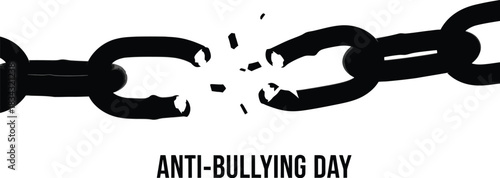 Graphic illustration showing a broken black chain link symbolizing the end of bullying for antibullying day
