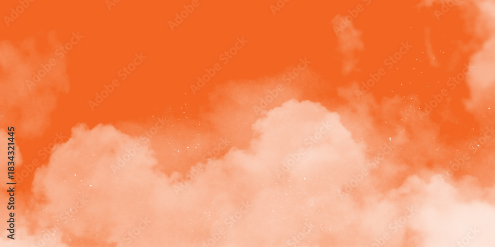 Fototapeta premium Pink Clouds Against a Warm Orange Sky at Sunrise. fantasy blurred cloudy sky with gradient color and grunge paper texture . White clouds in a sky. Light brown aesthetic. Monochrome cloudscape concept 