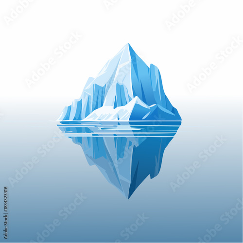 Majestic Iceberg Floating Calmly on Reflective Blue Water Under a White Sky Minimalist Arctic Landscape Illustration