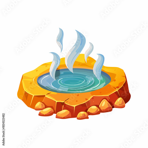 Steaming Hot Spring With Rippling Blue Water Surrounded by Golden Earth and Rocks