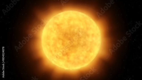 Sun on a black background. Star of spectral class G. A yellow dwarf star with a surface temperature of 6,000 degrees.