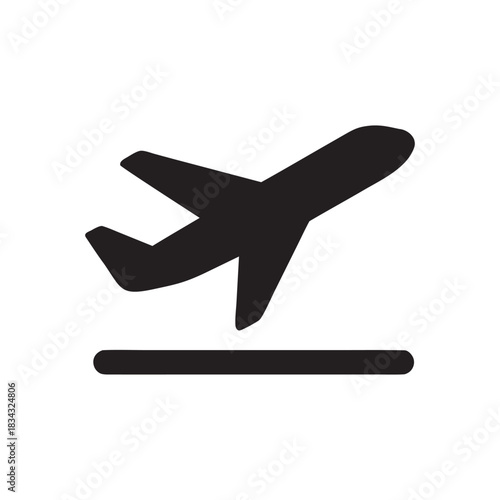 Black and white airplane landing icon simple transport vector silhouette illustration
