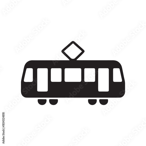 Black and white tram icon vector illustration urban public transport symbol