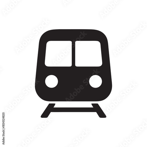 Black and white train icon front view simple transport vector illustration