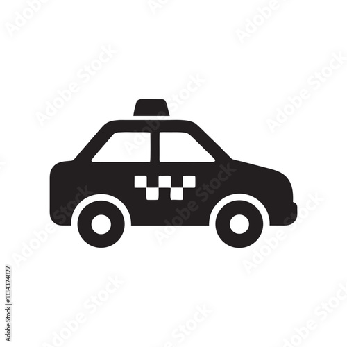Taxi car icon black and white vector silhouette transport symbol with checker sign