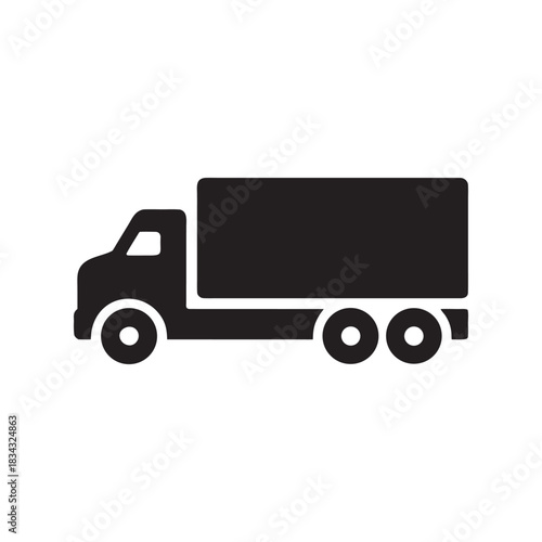 Black and white truck silhouette vector illustration for transport logistics and delivery services