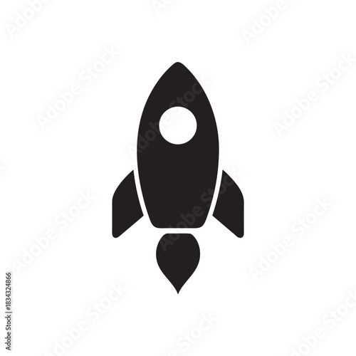 Black and white rocket icon simple space ship silhouette vector illustration for transport and startup design