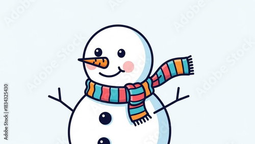 Cute snowman illustration with scarf winter holiday season christmas vector graphic design for kids and adults