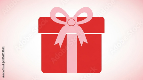 Red gift box with pink bow vector illustration for birthday christmas and special occasion present design