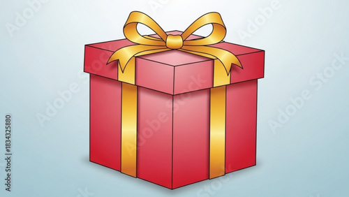 Illustration of a red gift box with gold ribbon for birthday christmas and special occasion present giving