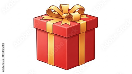 Red gift box with golden ribbon vector illustration for birthday christmas and special occasion present design