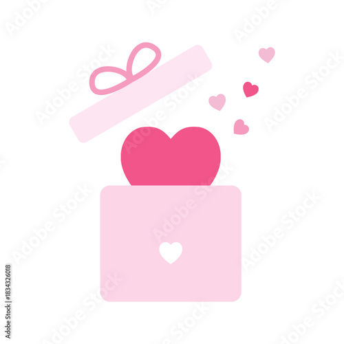 Valentine gift box with hearts in pink isolated on white background.Box of love, present clipart.An open gift box filled with hearts.Vector graphic icon symbol.