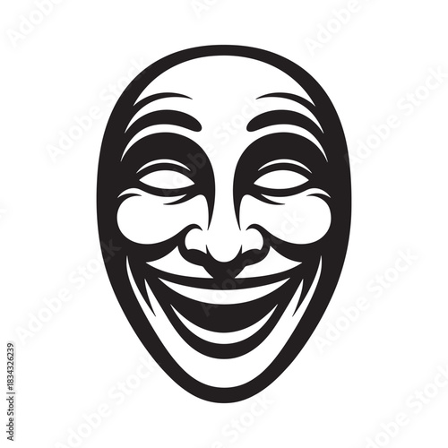 Creepy grinning face mask with closed eyes