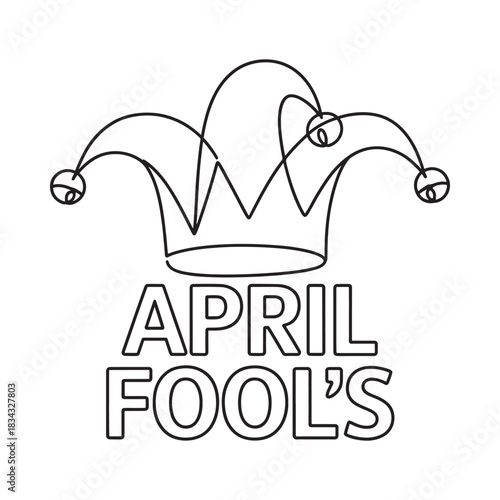 April fools day jester hat and text outline drawing