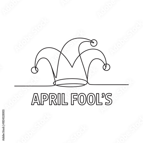 Simple jester hat with april fools text line art