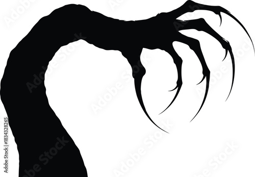 Creepy monster hand silhouette reaching out on white background