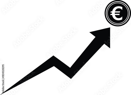 Euro currency value increasing upward arrow with euro coin symbol financial growth