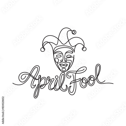 April fool jester hat and mask single line art