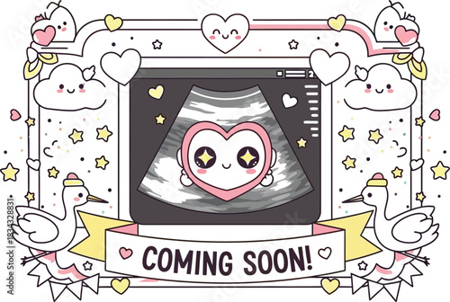 Adorable ultrasound image with a cute heart-shaped baby, celebrating new life and anticipation.