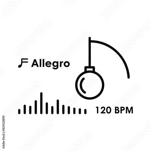 Music allegro tempo 120 bpm, sound wave, metronome vector icon
