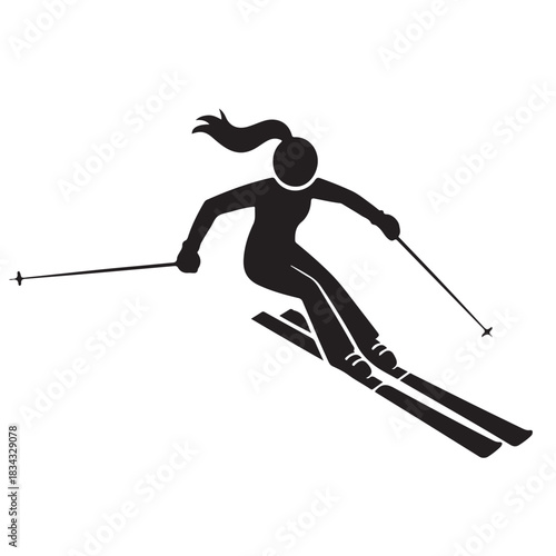 Female skier silhouette downhill skiing