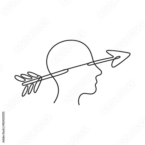 Arrow piercing through a stylized human head silhouette