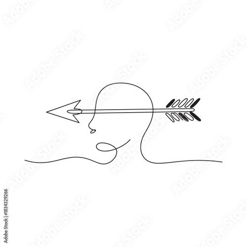 Arrow piercing through a stylized human head silhouette
