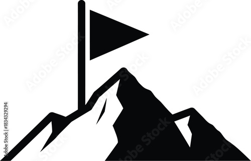 Mountain peak with flag symbolizing achievement and success