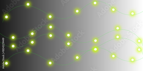 Abstract glowing yellow-green nodes connected by wavy lines on a gradient background.