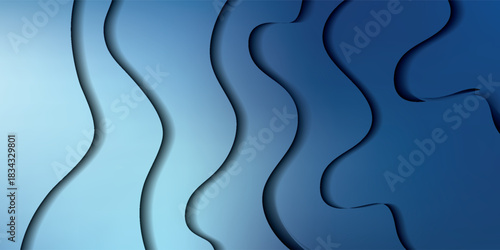 Layered wavy shapes in a blue gradient with a 3D papercut effect and soft shadows.