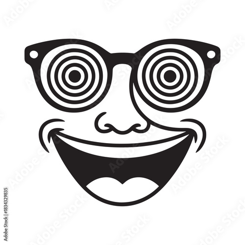 Crazy face with swirl glasses and wide grin