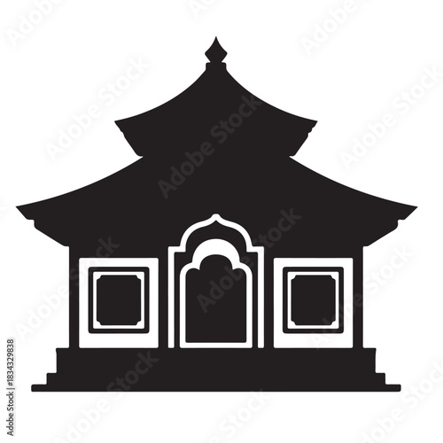 Black silhouette of traditional asian temple building