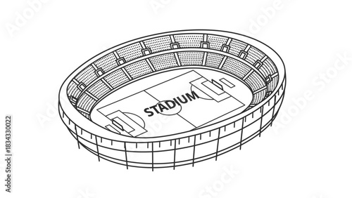 Illustration of a sports field stadium arena with seating and goals for games and events view