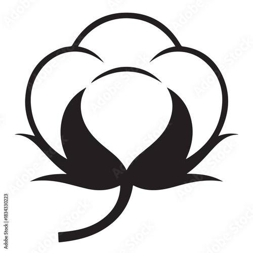 Black and white icon of a cotton plant flower